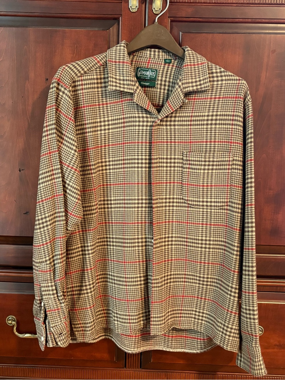 Gitman Brothers Brown Plaid herringbone Shirt with Red Windowpane